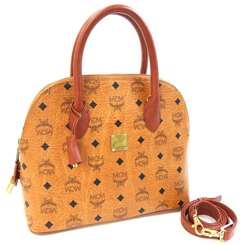 MCM Handbag Visetos Cognac Leather Shoulder Bag Crossbody Brown